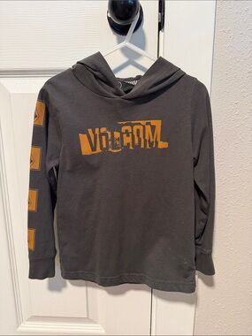 Volcom Kids Olive Green Pullover Hoodie with Orange Logo